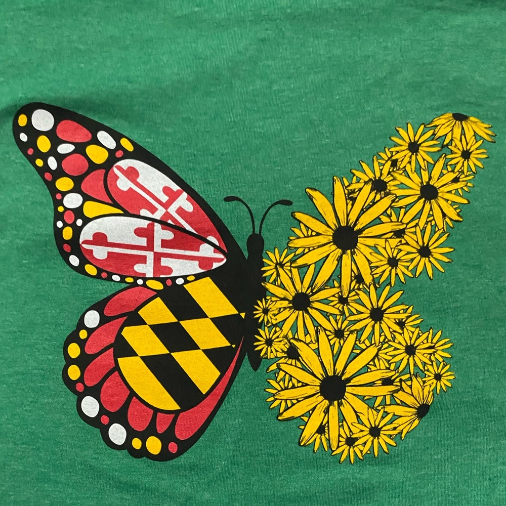 🆕 Maryland Flag & Black Eyed Susan Butterfly (Heather Green) / Shirt - Picture 3 of 9